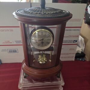 Bombay Cherry Wood and Gold Rotating Pendulum Clock No Pay Pal